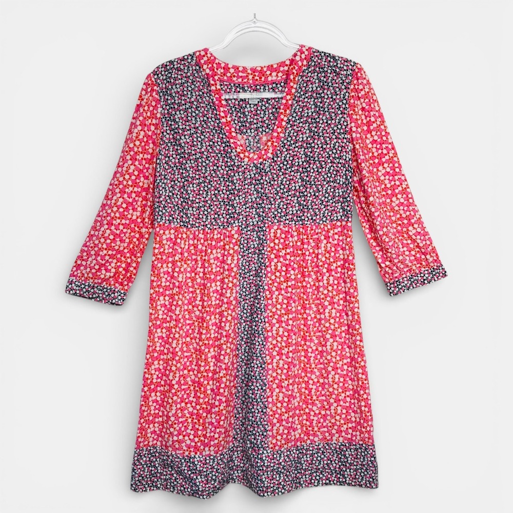 Boden Mollie Womens 8R Pink Navy Blue Bubble Print V-Neck 3/4 Sleeve Shift